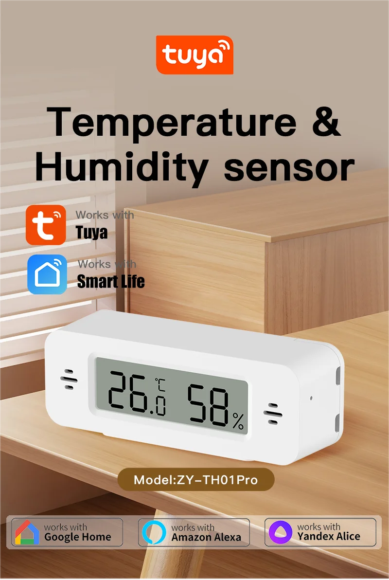 Tuya WiFi Mini Temperature Humidity For Smart Home Thermometer Hygrometer APP Remote Alarm Work with Google Home Yandex Alexa