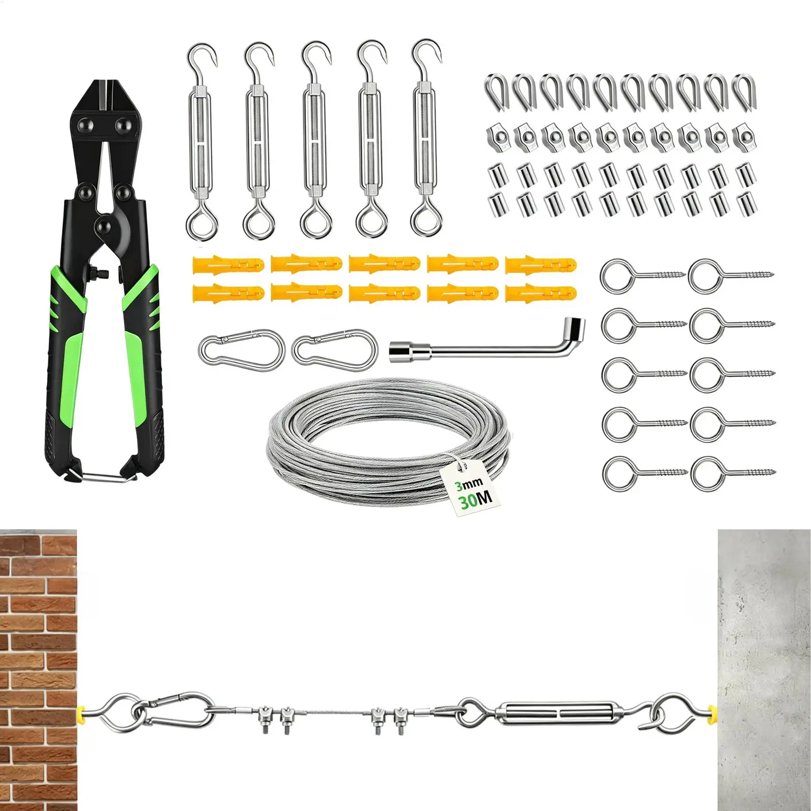 Wire Rope Crimping Tool Heavy-Duty Rustproof Wear-Resistant Secure Wire Rope Crimping Tool Sleeves for Yard Garden Patio Balcony