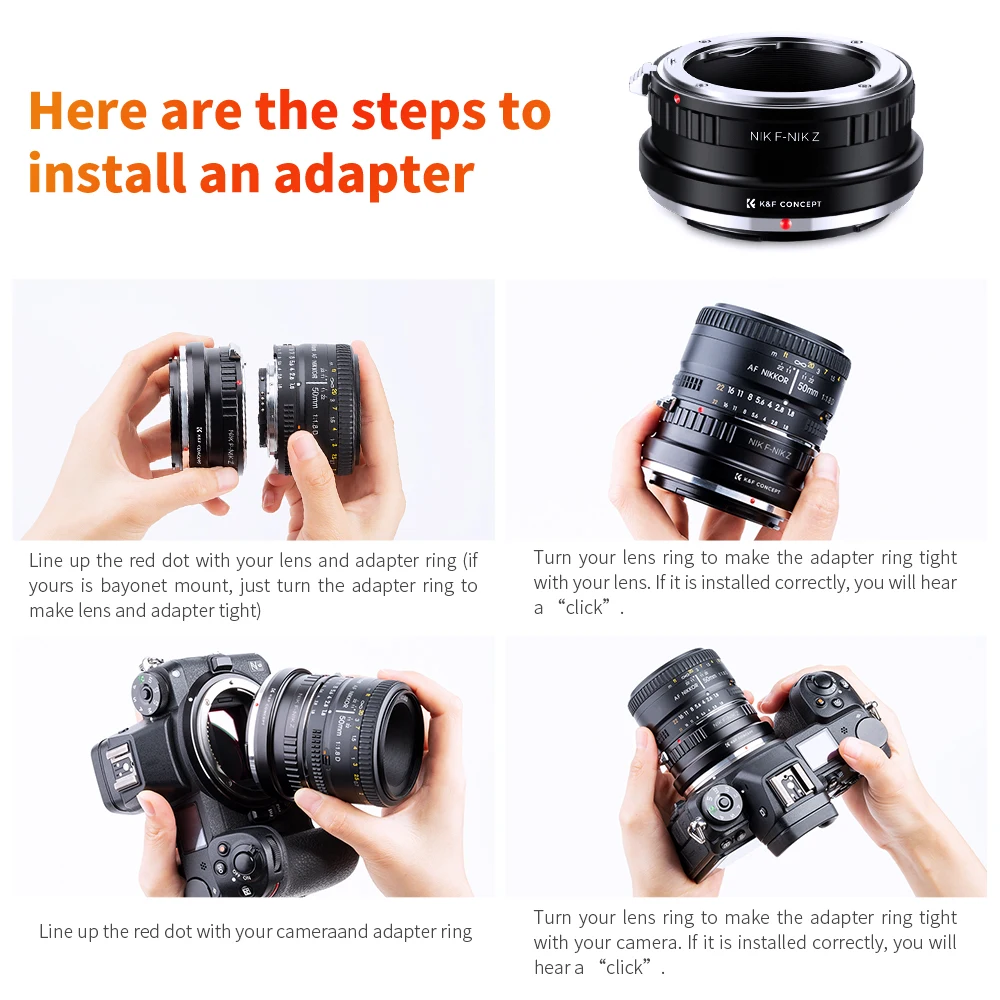 K&F Concept Nik-Nik Z Lens Adapter Ring for Nikon F/AF AI AI-S Lens to Nikon Z6 Z7 Mount Camera for Nikon Z5 Z6 Z7 Z6ii Z7ii