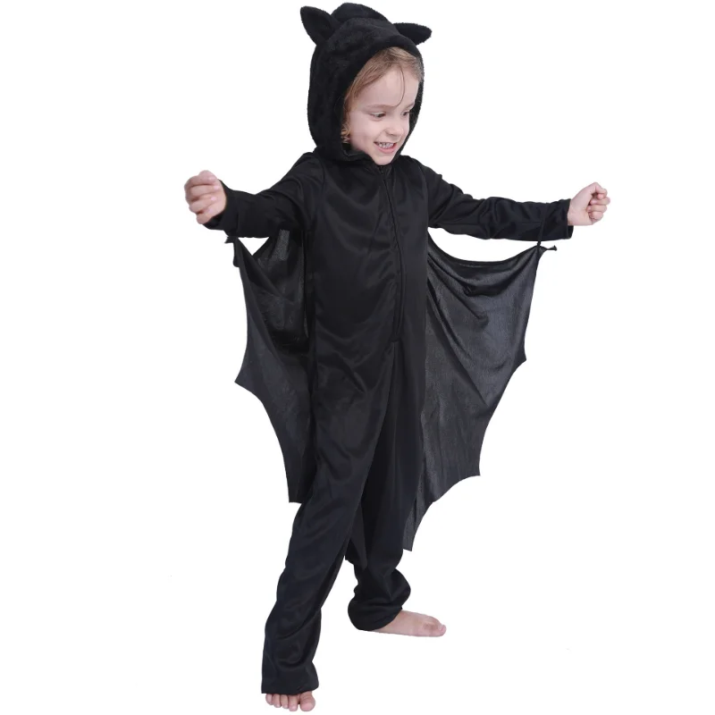 Halloween children black bat hooded party event costume onesie cosplay children stage show costumes boys hat ears