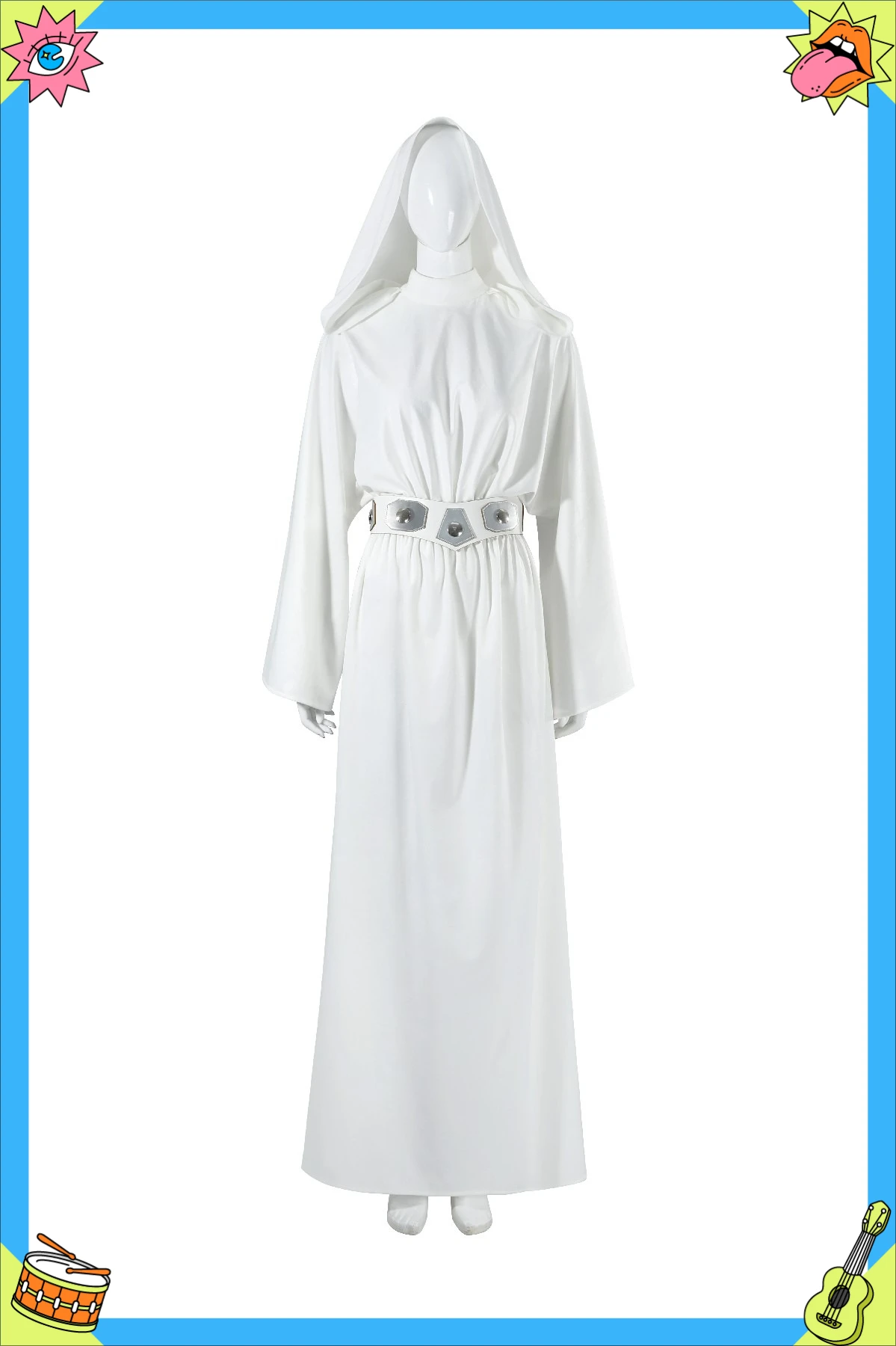 

Princess Leia Cosplay Costume Women White Dress Belt Halloween Carnival Party Outfits