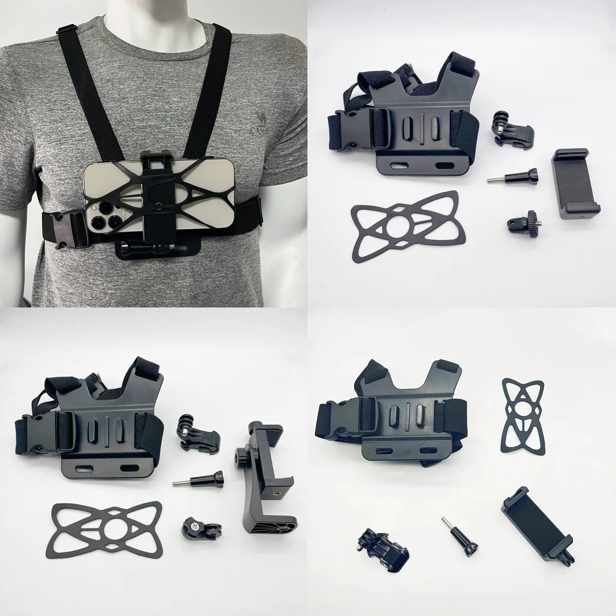 

Adjustable Chest Phone Harness Mount Silicone Lattice POV Shooting Kit Universal for Phones & Action Cameras