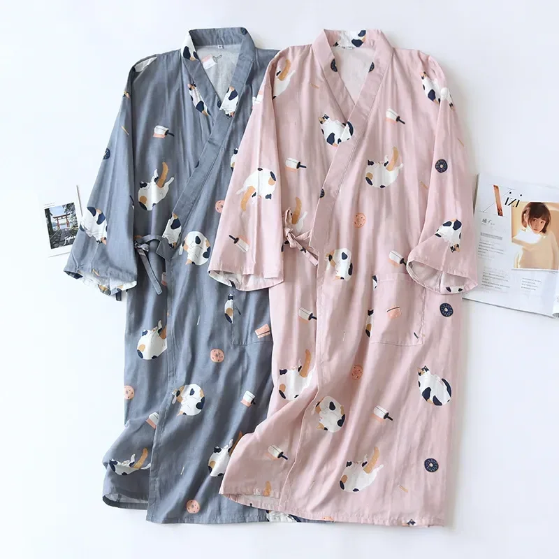 

Robe Crepe Men Spring 100% Pajamas Nightgown Service New Ladies Bathrobe Thin Home Cotton Summer And 2023 Japanese-style