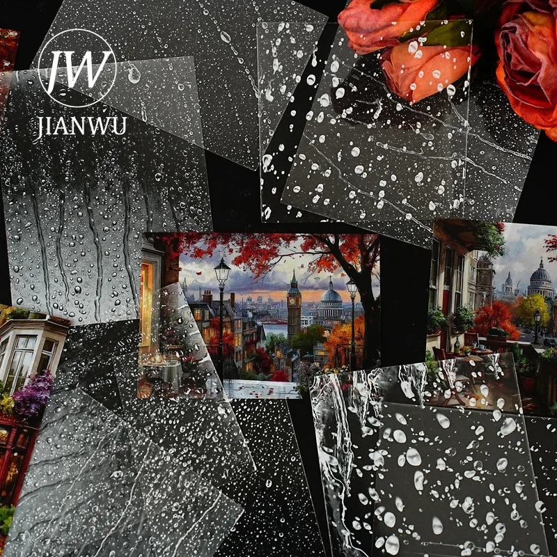 JIANWU Moment of Light Series Vintage Rain Snow Street Landscape Material Collage PET Sticker Creative DIY Journal Stationery