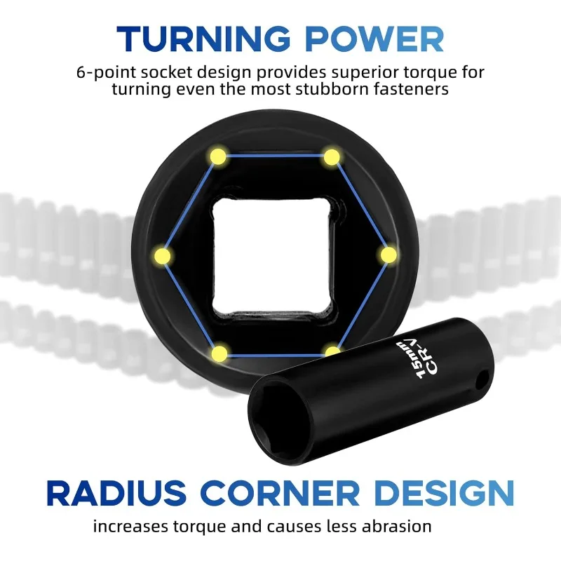 مجموعة مقابس محرك 50 قطعة 3/8 بوصة، SAE (5/16 بوصة - 3/4 بوصة) ومترية (8 مم - 22 مم)، عميق وضحل، مفتاح ربط بسقاطة 72 سنًا، قضبان تمديد