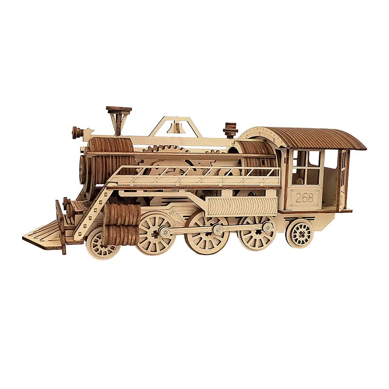 Unfinished 3D Wooden Puzzle Train Kids Craft DIY Toys Christmas Birthday Gift