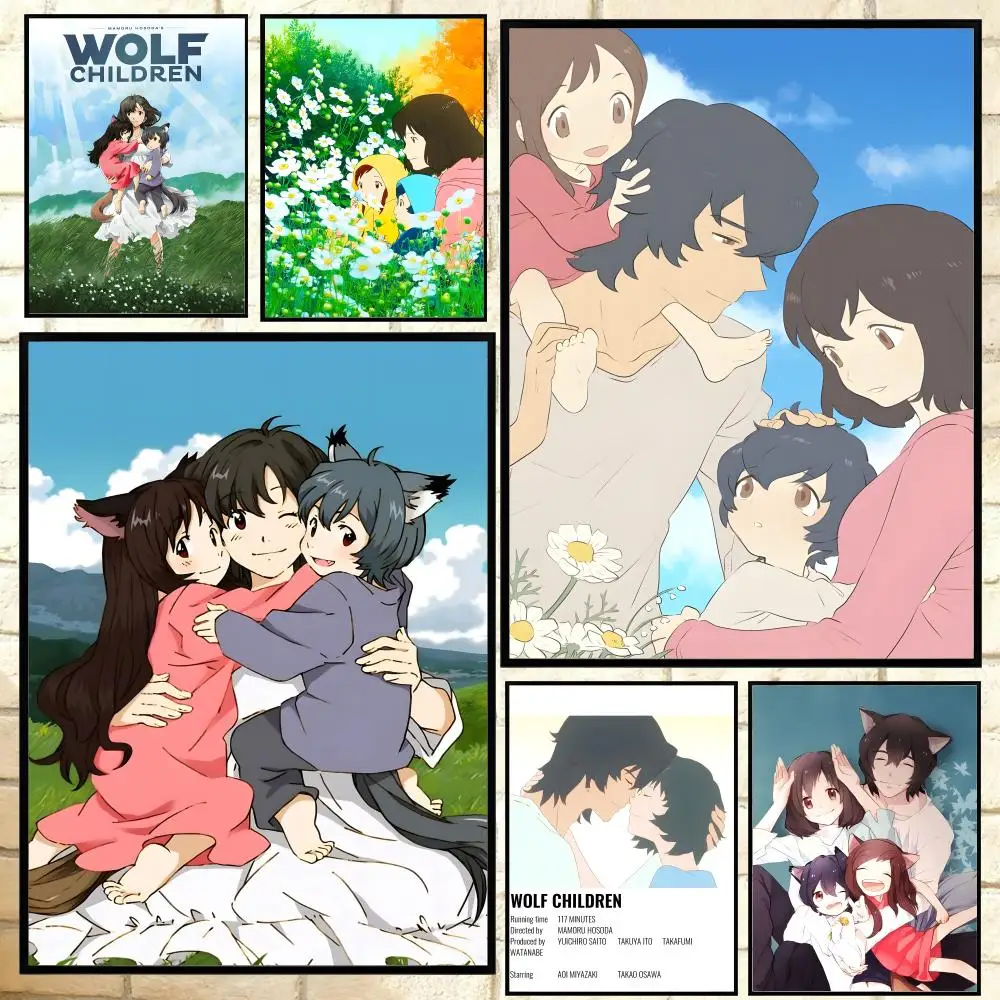 popular anime Wolf Children Poster Versatile HD Waterproof Wall Art Self-Adhesive Decor for Any Space Ideal Gift
