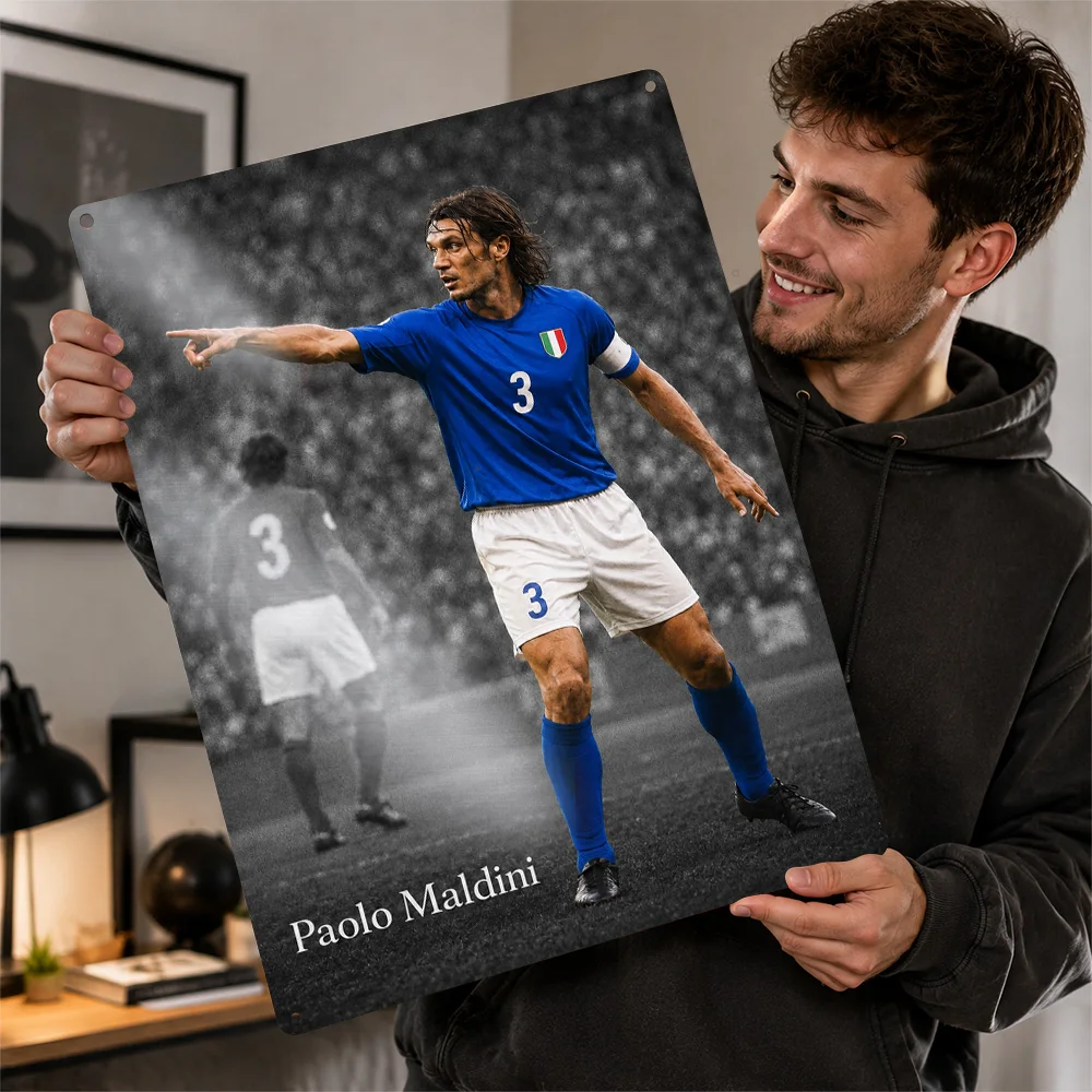 Paolo Maldini Football Printed Poster Customized Metal Sign Club Legacy Style Wall Art Ideal For Supporter Corner Or Clubhouse