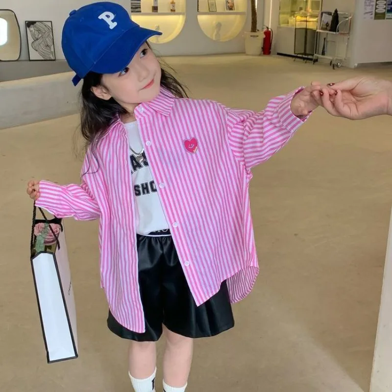 Kids' Cartoon Striped Cardigan Spring Autumn Casual Top Korean Style Baby Layering Shirt 2025 New Trendy
