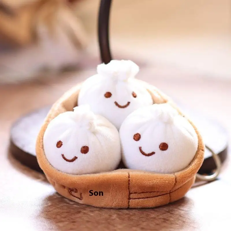 1pcs Soft Little Bun Keychain Kawaii Fluffy Xiaolongbao Keyring Simulation Food Cartoon Plush Pendant Birthday Gift