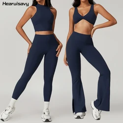 Hearuisavy 2Pcs Zmiękczający strój do jogi Kobiety Fitness Rozkloszowane spodnie Dres Kamizelka treningowa Damska odzież sportowa Siłownia Zestawy sportowe Kobiety