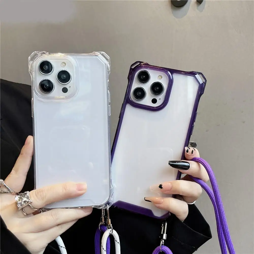 

Crossbody Necklace Lanyard With Case for iPhone 11Pro 12 13 Mini 14 15 16 Pro Max 7 8 XR XS Screen Protector Cover Shockproof