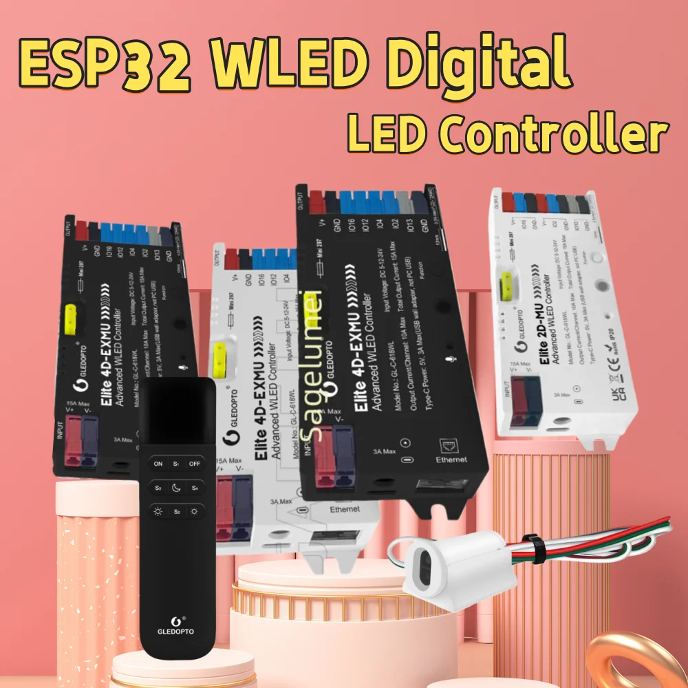 

GL-C-615WL/GL-C-616WL/GL-C-618WL/GL-SW-001/GL-RC-001WL Elite Advanced ESP32 WLED LED Strip Light Controller DIY Light Digital