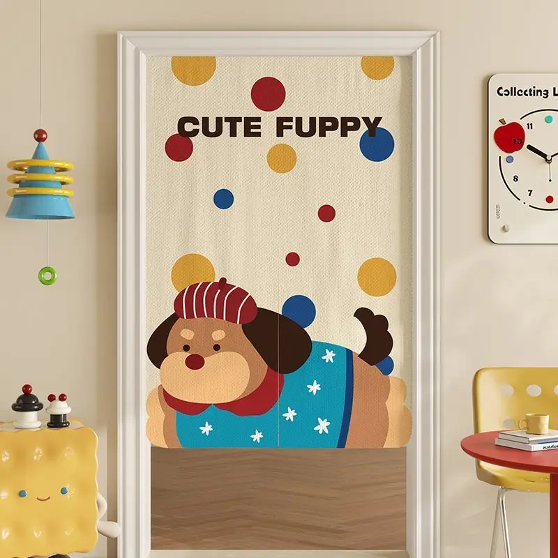 Colorful Polka Dot Puppy Door Curtain Cartoon Cute Dog No Punching Entrance Bedroom Privacy Partition Curtain