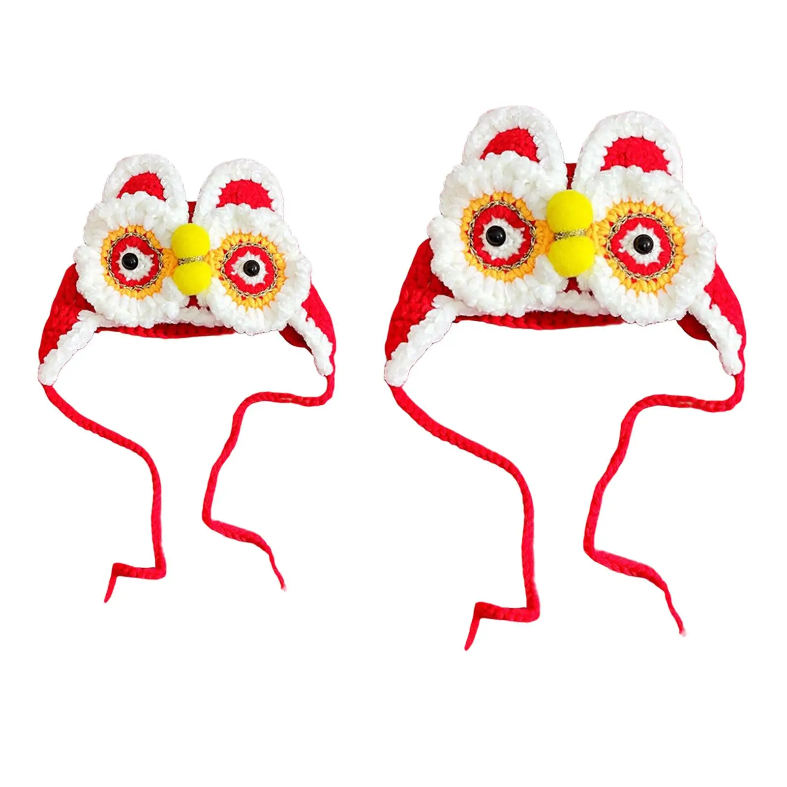 Adjustable Chinese New Year Pets Hat with Big Eyes Knitted Lion Costume Decorative Clothing for Small Dogs Cats Winter