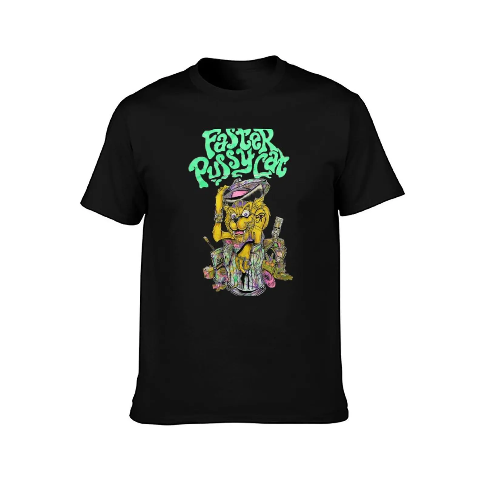 faster pussy cat T-Shirt Simple Solid Color Crew Neck Tee T-Shirt