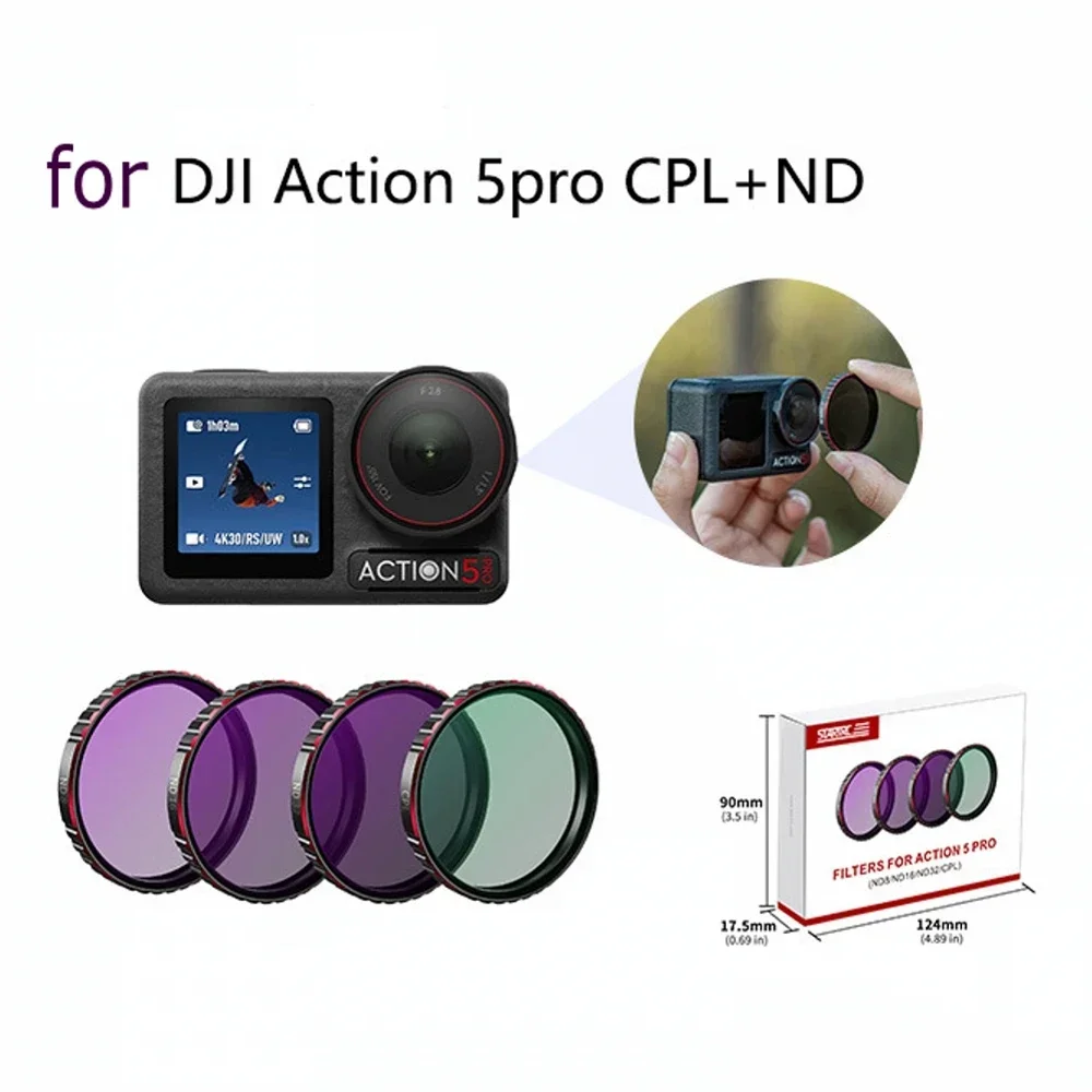 Filters for DJI Action 5pro Camera CPL ND Filter 8 16 32 Optical Glass Lens Protectors 4pcs in One Pack Lens Protective Case