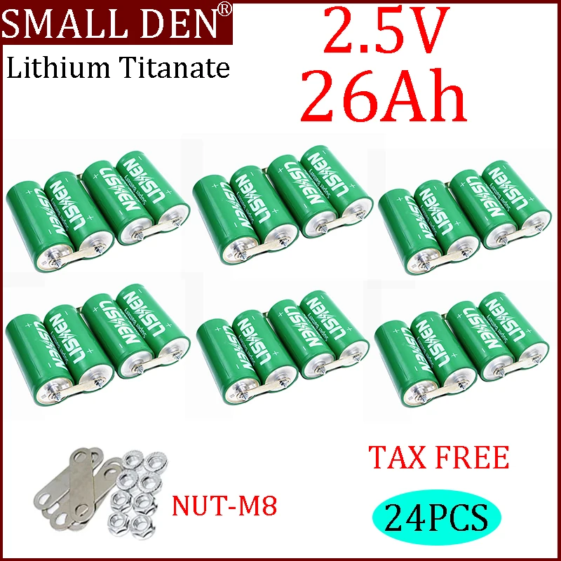 

24PCS New 2.5V 26Ah Lithium Titanate LTO Battery Pack Long Life For 12V 24V Solar EV RV Speaker Car Starter etc Power Cells DIY