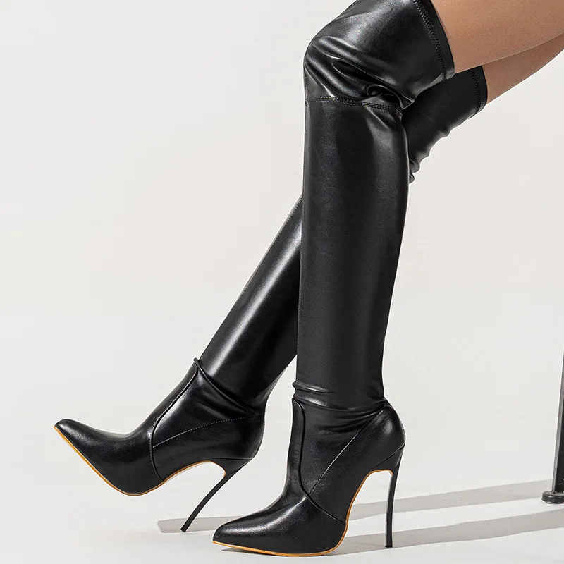 

Long boots and high heels 2025 plus size autumn and winter new item long tube women's boots pointed over the knee slim heel long