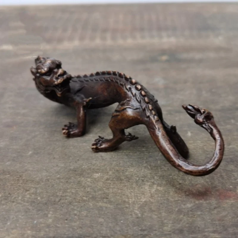 Antique Bronze Chi Dragon Brush Holder - Chinese Traditional Scholar Object Desk Ornament for Study Room Collection Gift