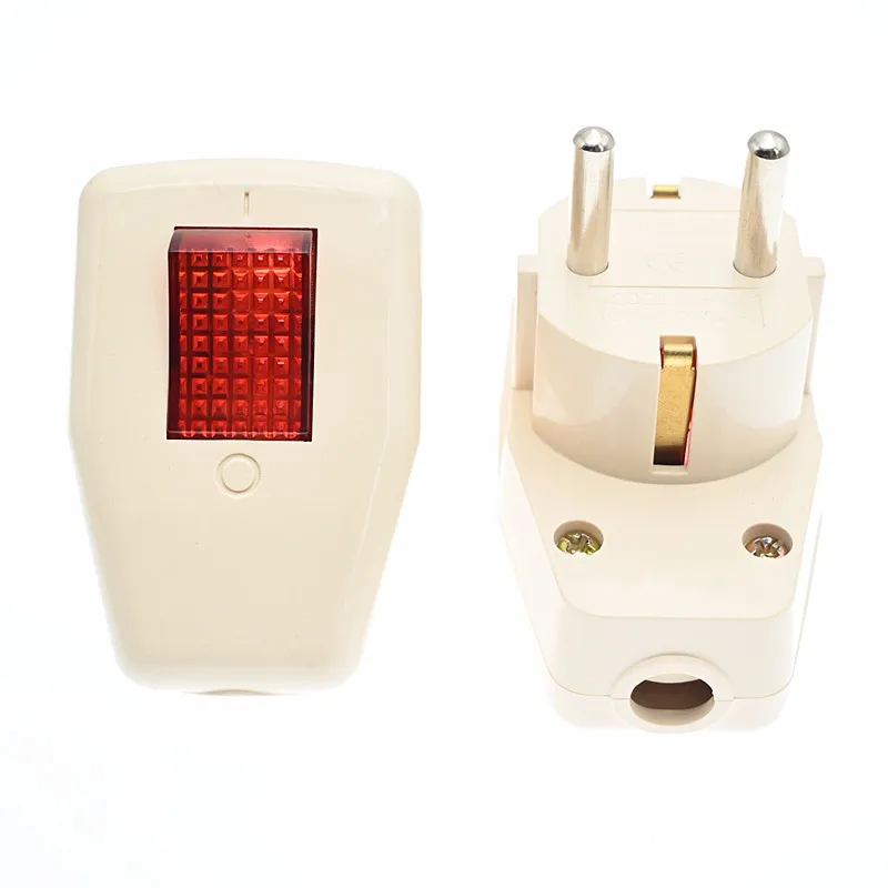 European Germany Schuko Rewireable Power Plug With Red ON OFF Switch 16A EU Power Cord Receptacle Wiring Connector 250V Type E