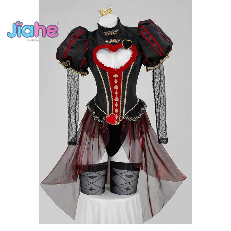 

Alice Wonderland Queen of Hearts Cosplay Costume Halloween women's fantasy jumpsuit crown gloves socks sexy uniform set