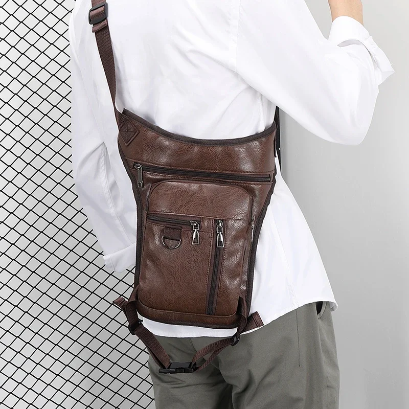 

New Top Sale Men Leisure PU Leather Crossbody Chest Bags Adjustable Strap Sling Multi-function Big Space Bags For Business Work