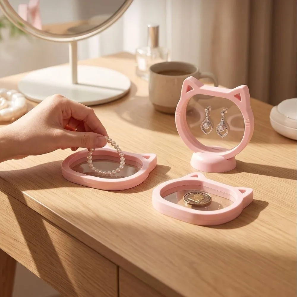 Cute Cat Ear Shaped Jewelry Boxes Dustproof Portable PE Film Jewelry Display Rack Lightweight Transparent Floating Storage Boxes