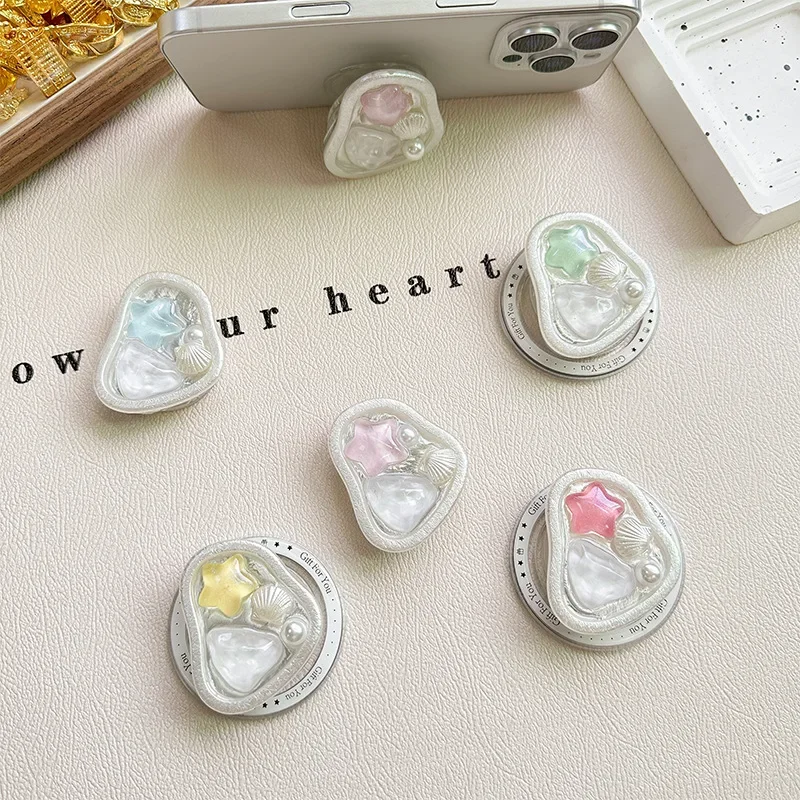 

Ins Pearl Shell Star Магнитный держатель Универсальный Smart Tok Складной ленивый кронштейн для подставки для iPhone Розетка Grip Tok для Magsafe