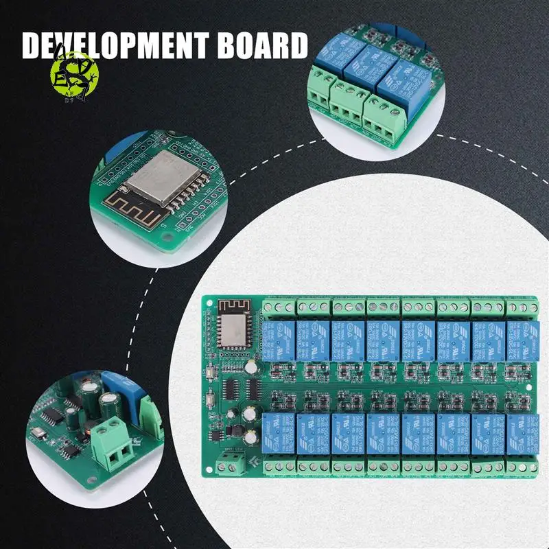 

AED7-ESP8266 WIFI 16-канальный релейный модуль ESP-12F Мощность макетной платы, 16-контактный релейный модуль, режим питания 12 В