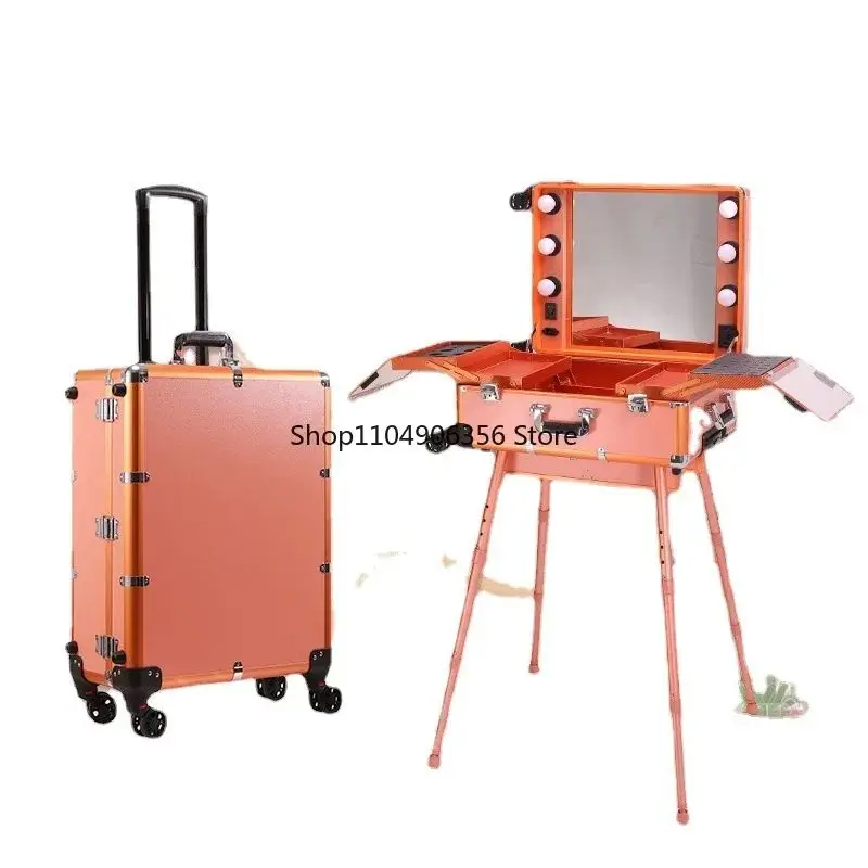 for Suitcase LED Light Mirror Luggage Aluminum Professional Rolling Cosmetic Case Beauty Makeup Frame Folding Table