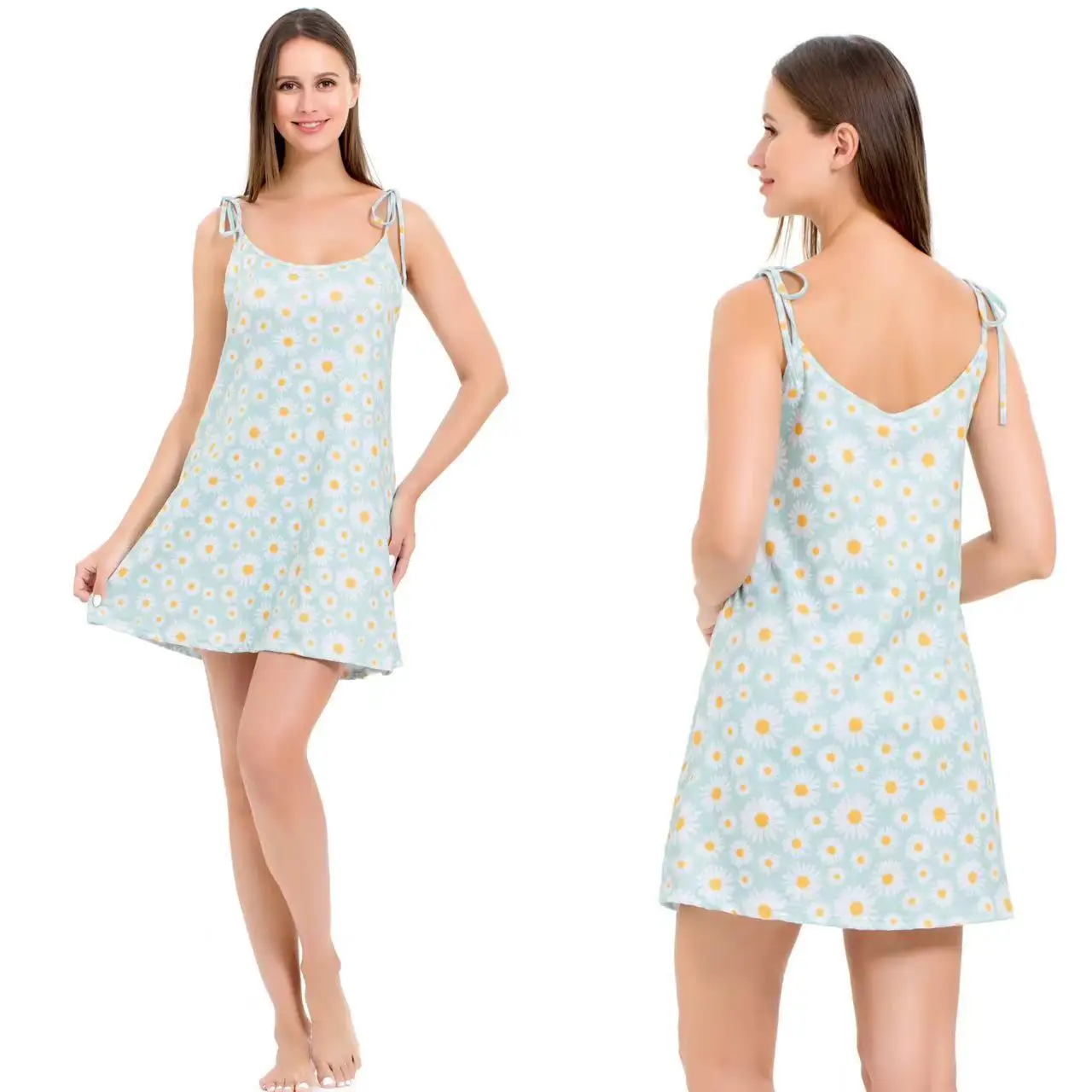 

2024 TEMU Women's Round Neck Gradient Printed Casual Tank Top Imitation Cotton Strap Skirt