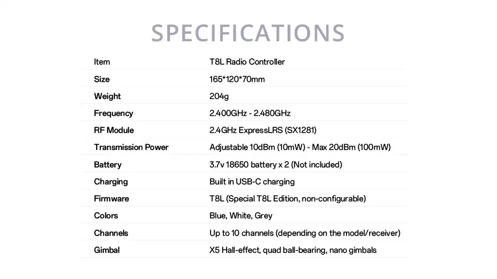 RadioMaster T8L Radio Controller 2.4G ELRS Transmitter 10CH Hall Gimbal Remote Controller USB-C for FPV Drone