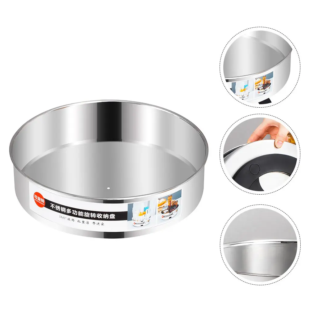 

Stainless Steel Storage Tray Kitchen Case Rotating Plate Fridge Container Multi Function Box Home Storage Solution