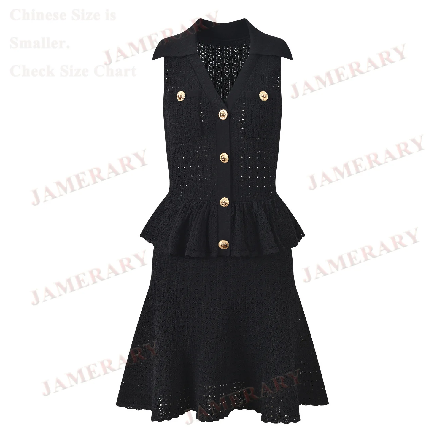 Abito maglione lavorato a maglia autunno estate donna senza maniche colletto polo scollo a V lunghezza al ginocchio abiti corti eleganti retrò dolce vintage