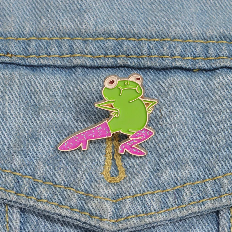 Cool Funny Pink Boots Frog Enamel Pin Custom Cartoon Animal Bullfrogs dancing in high heels fashion Jewelry Gifts For Friends