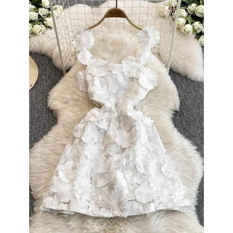 Vestidos de luxo femininos 2025 estilo francês tridimensional flor bordado perspectiva elegante e bonito vestidos femininos