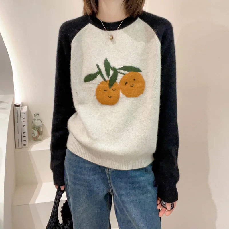 

Вишневый узор Thiened Long Sve круглый светр Ne Camere женский осенне-зимний утягивающий классический универсальный базовый слой