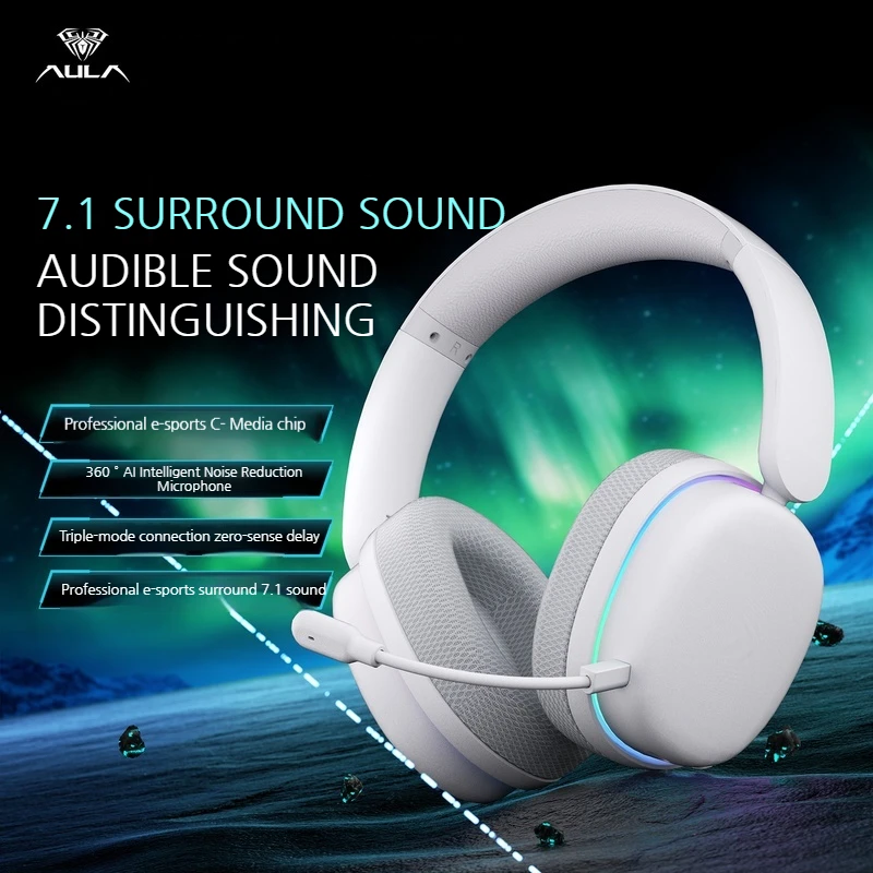 Aula G7pro Headphone Game Noise Reduction Three Mode Wireless Bluetooth Headset High Quality Low Delay 7.1 Channels Earphones