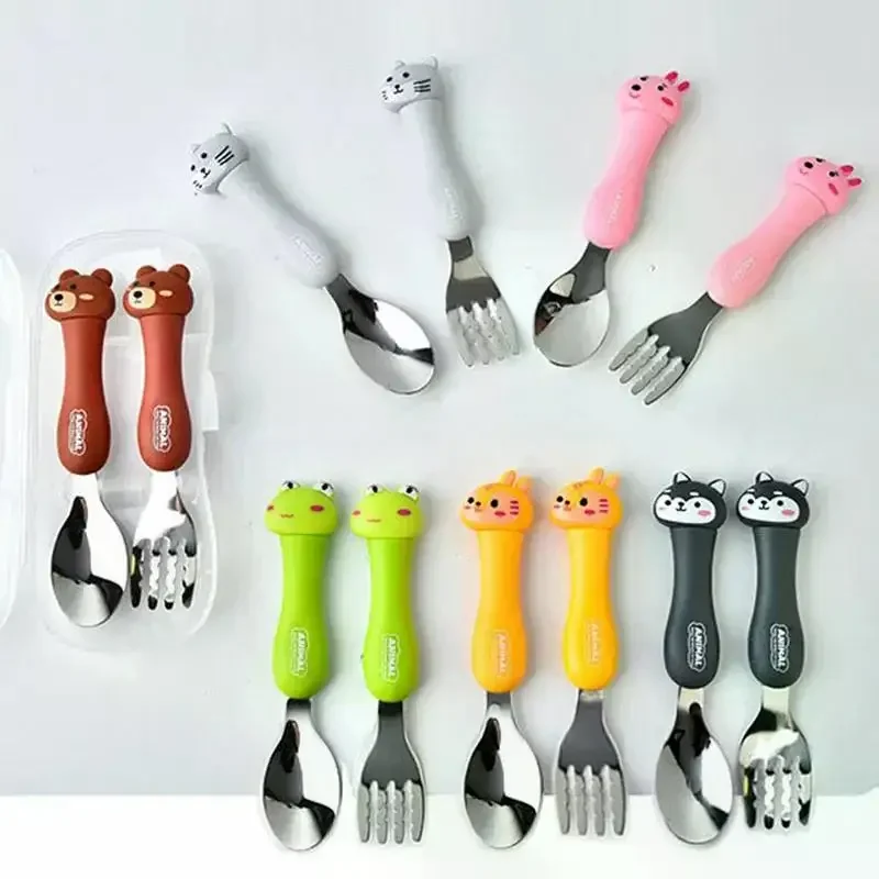 

Tableware Cartoon Kids Spoon Fork Set Dessert Spoon for Children Fork Baby Gadgets Feed Kid Children's Cutlery for Kids Boxless