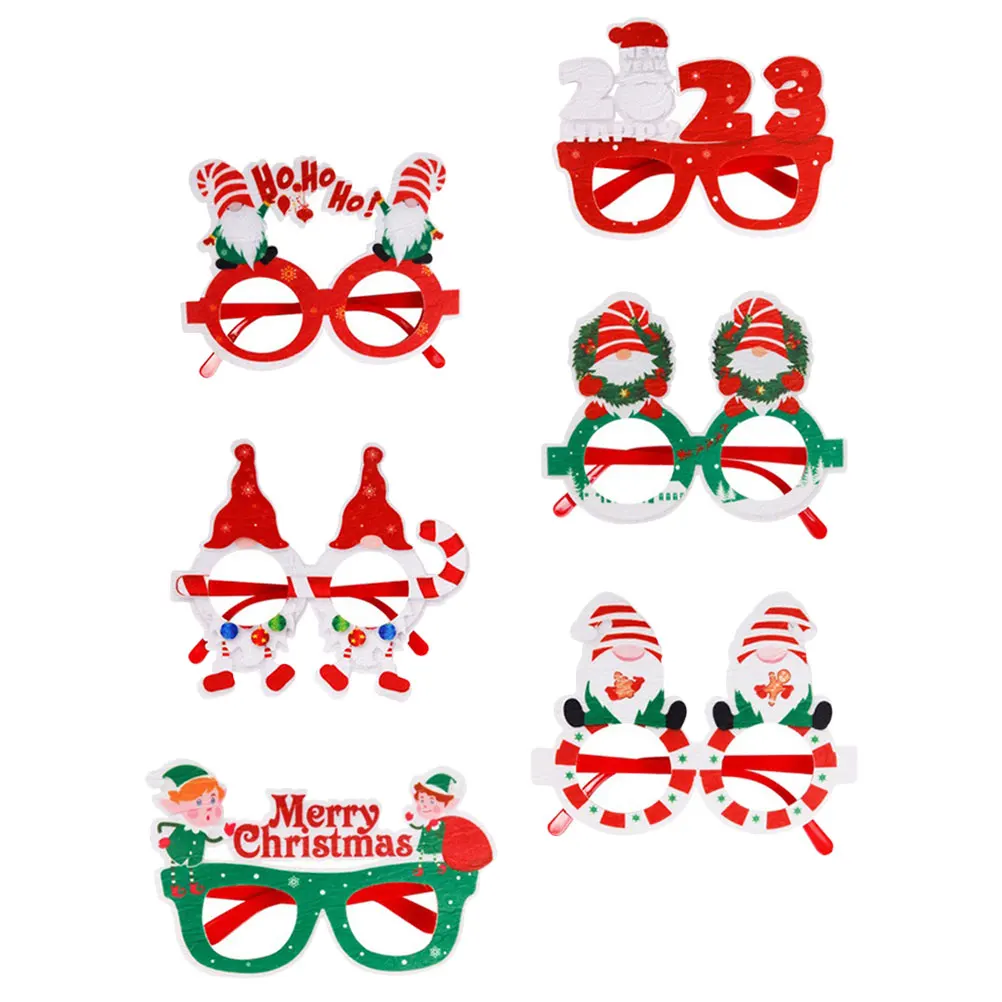 

6pcs Cartoon Glasses Frames Christmas Themed Festive Eyewear Party Props Photo Flash Xmas Cosplay Accessories Holiday Event