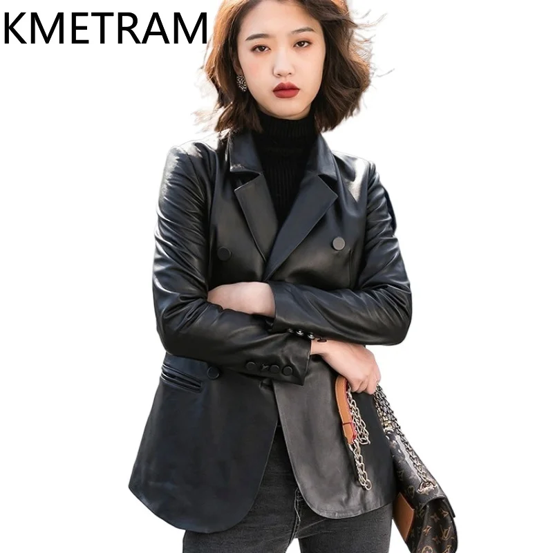 100 % erste Schicht Schaffell Jacke Frau Mode schwarz echtes Leder Anzug Jacken Frauen 2025 Herbst Damen Kleidung Majaбка