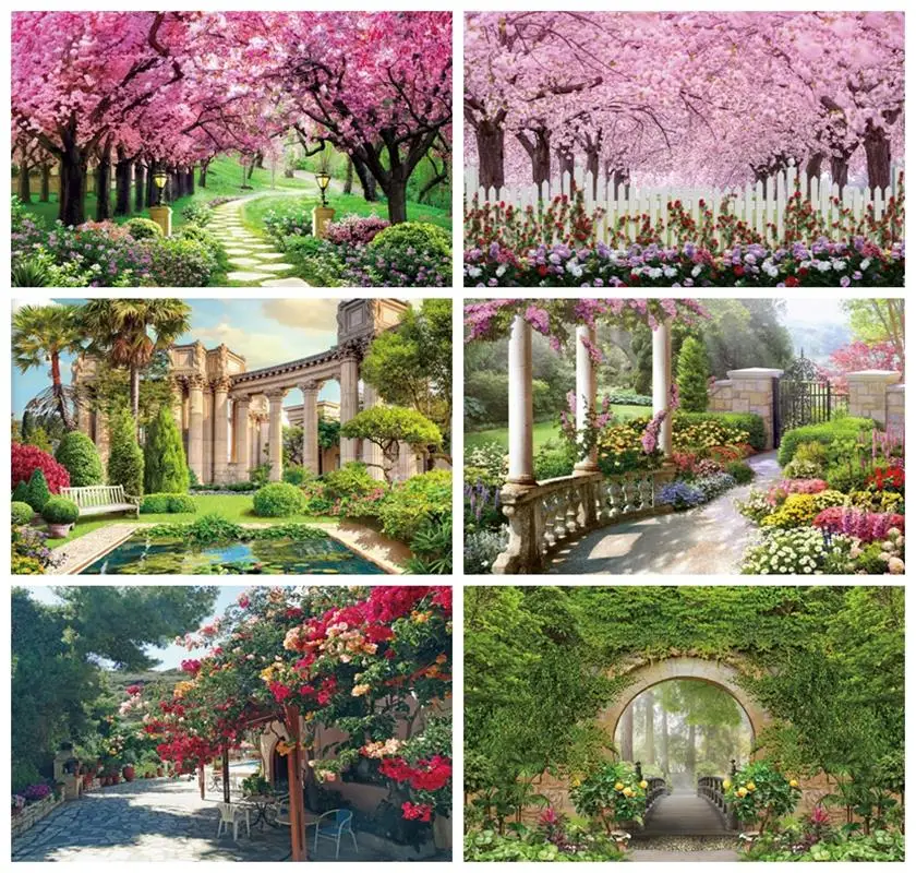 

Laeacco Spring Scenery Elegant Garden Backdrop Colorful Flower Green Plant Outdoor Wedding Party Portrait Photography Background