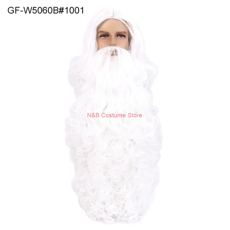 Wizard Christmas Santa Claus Hair Wig+Beard Set Grey Long Curl Hair for Cosplay Halloween Costume Accessories Wig