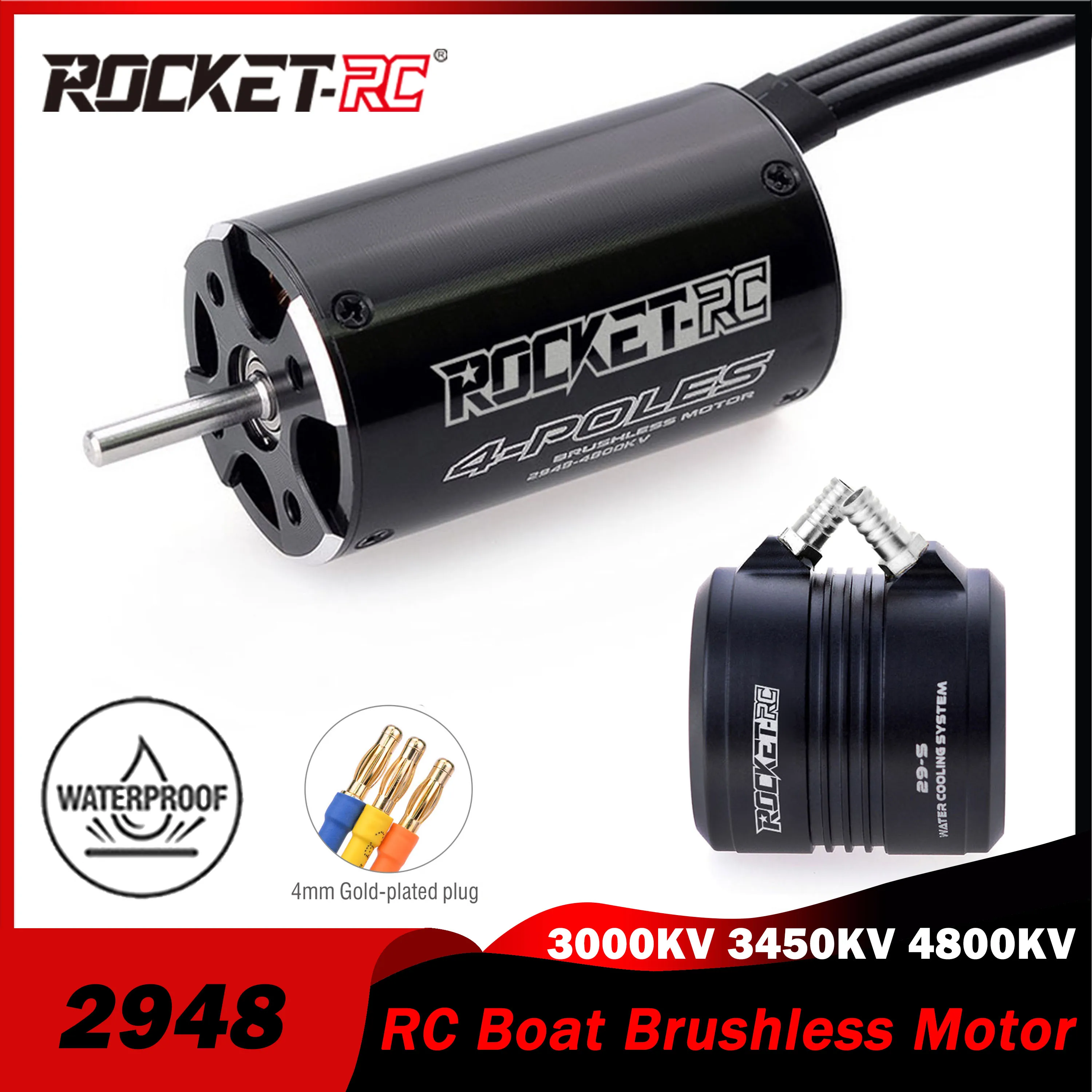 Rocket-RC 2948 Waterproof Sensorless Brushless Motor 3000KV 3450KV 4800KV 4 Poles 3.175mm for 600-800mm RC Boat Feilun FT011 ESC