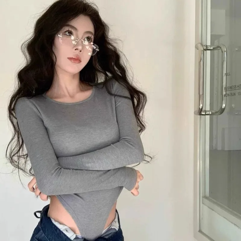 퓨어 디자이어 섹시 라운드 넥 롱 슬리브 원피스 여성용 슬리밍 탈부착 가능한 가슴 패드 다용도 탑 코튼 블렌드 비즈니스 캐주얼