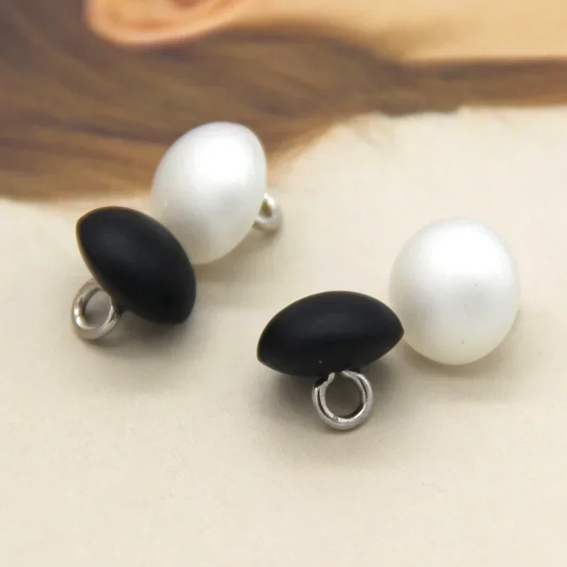 20pcs Black Matte Oval Plastic Faux Pearl Metal Buttons For Clothing Shirt Dress Blouse Decorations Sewing Accessories Wholesale