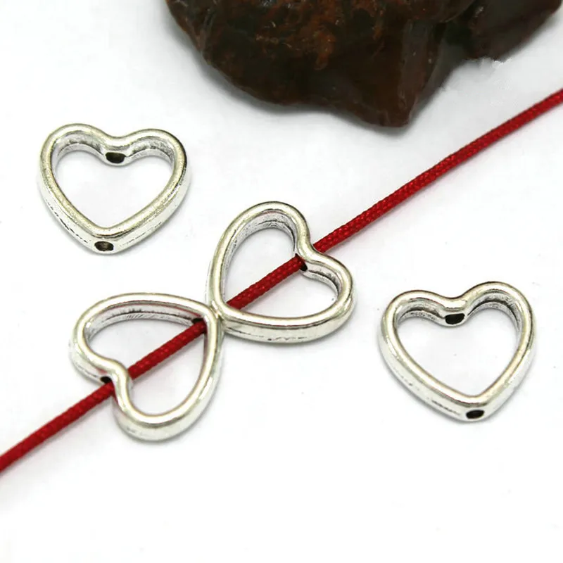 Fashion 20pcs/Lot Love Heart Hollow Loose Spacer Beads Silver Color Alloy Beads For Jewelry DIY Necklace Bracelets Accessories