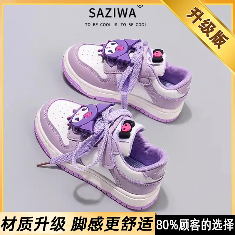 حار فتاة Kuromi Kawaii موضة أحذية رياضية بيضاء طالب الخريف والشتاء الكرتون أنيمي الطفل الترفيه عالي الكعب حذاء رياضة نمط جديد