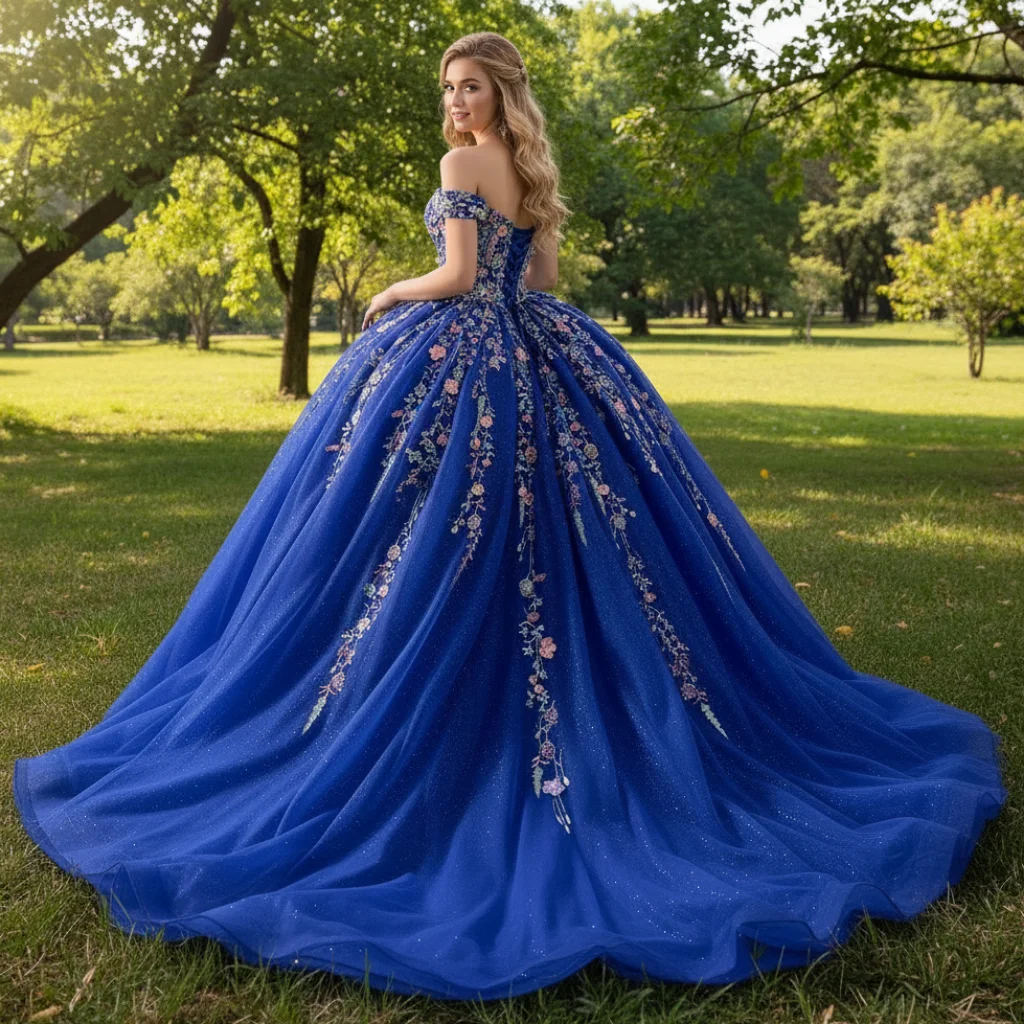 Rosymae Off-the-Shoulder Royal Blue Lace Appliqued Wedding Gown Bridal Dress abito da sposa